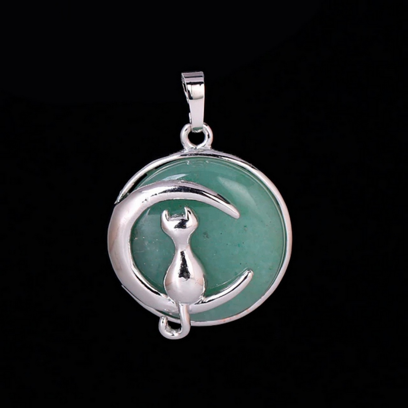 Collar Gato Cuarzo Jade Cadena En Acero Inoxidable 